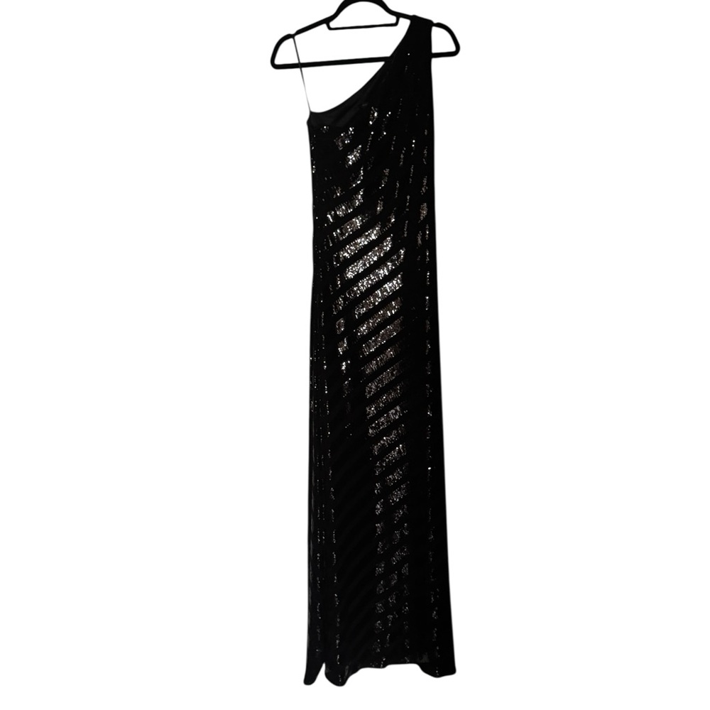 David Meister Black Sequin One-Shoulder Gown - Picture 3 of 8